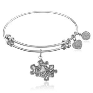 Expandable Bangle in White Tone Brass with Autism Awareness Symbol