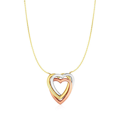 Necklace with Heart Pendant in 10k Tri Color Gold