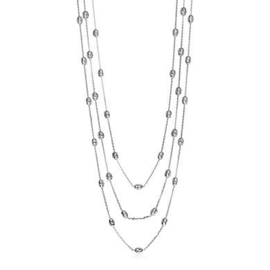 Three Strand Graduated Station Necklace in Sterling Silver