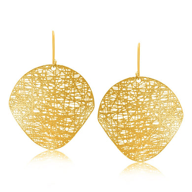 14k Yellow Gold Lace Motif Flat Leaf Like Earrings