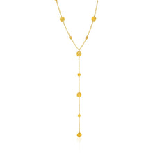 14k Yellow Gold Lariat Necklace with Textured Flat Circles