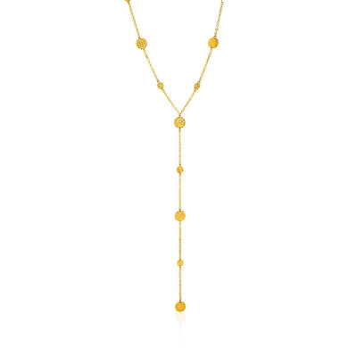 14k Yellow Gold Lariat Necklace with Textured Flat Circles