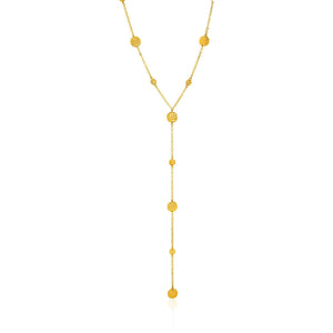 14k Yellow Gold Lariat Necklace with Textured Flat Circles