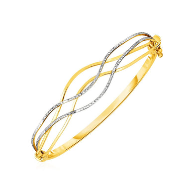 Wave Motif Hinged Bangle in 10k Two Tone Gold