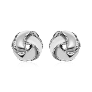 Textured and Polished Love Knot Earrings in Sterling Silver