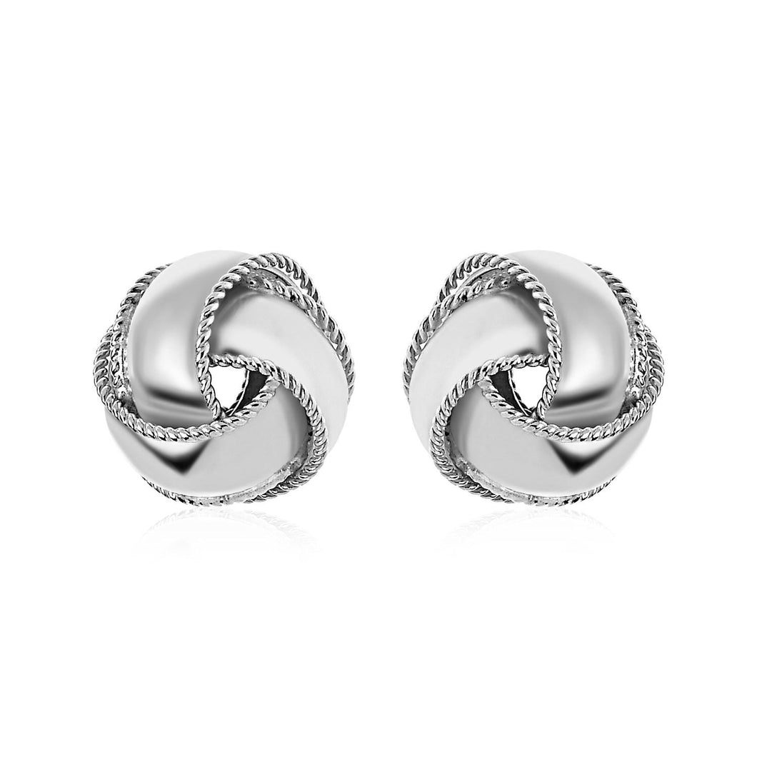 Textured and Polished Love Knot Earrings in Sterling Silver