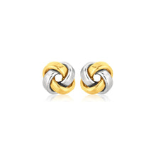 14k Two Tone Gold Square Love Knot Stud Earrings