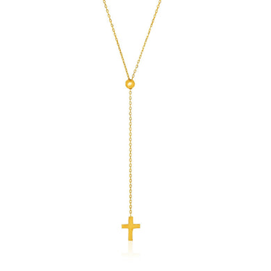 14k Yellow Gold Adjustable Cable Chain Necklace with Cross