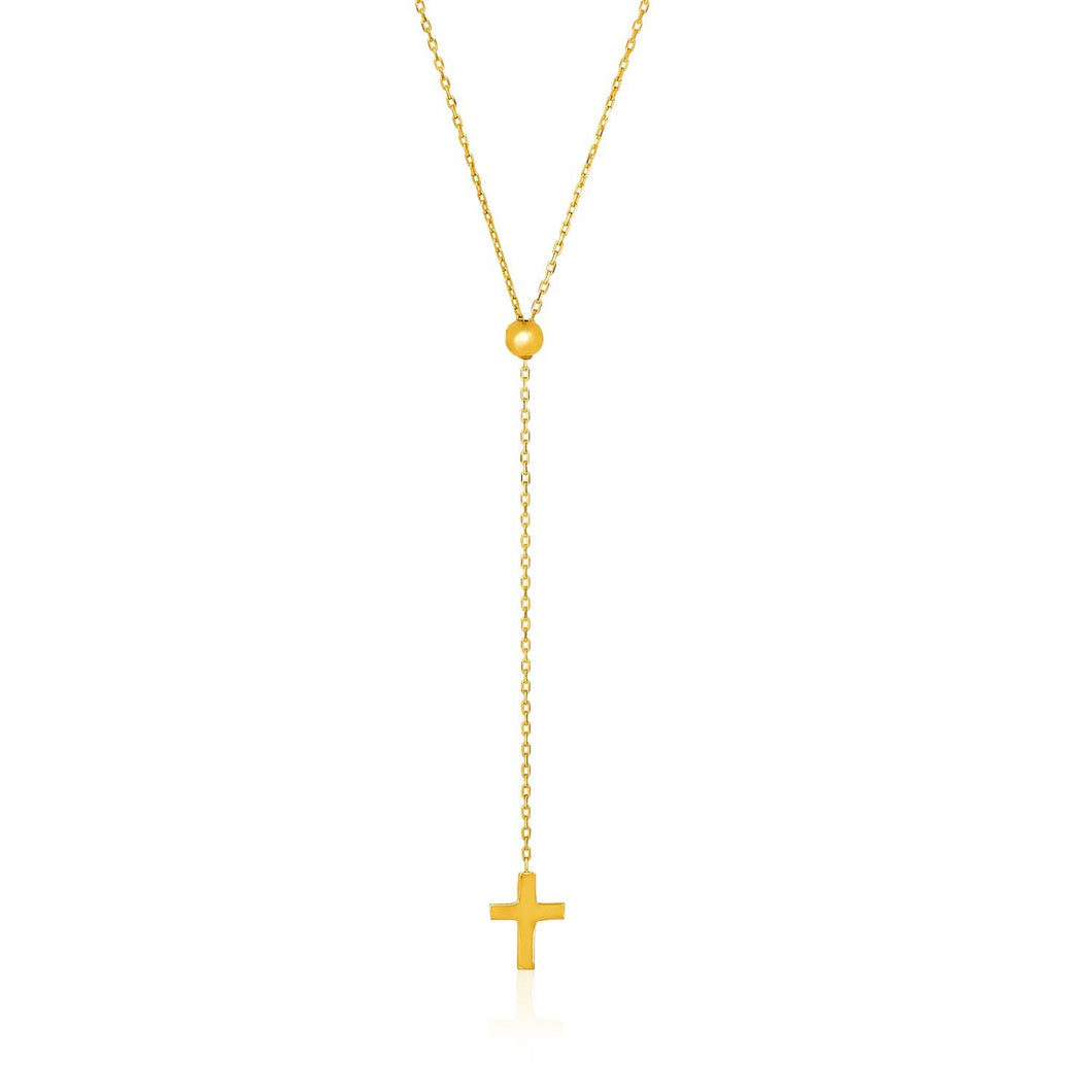 14k Yellow Gold Adjustable Cable Chain Necklace with Cross