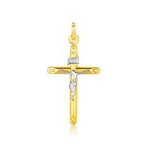 14k Two Tone Gold Cross Pendant