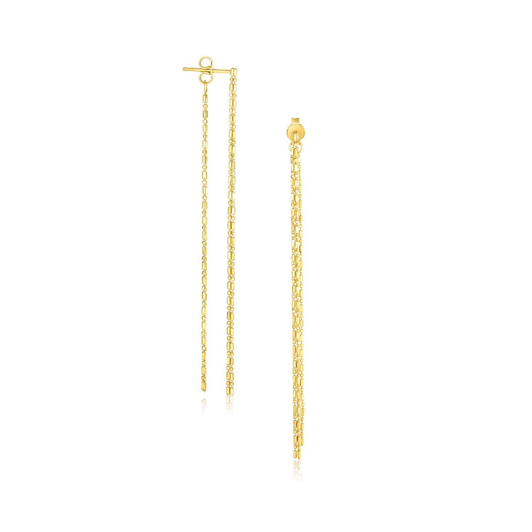 14k Yellow Gold Double Chain Strand Drop Earrings