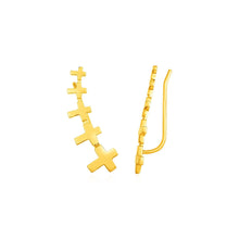 Climber Earrings with Crosses in 14k Yellow Gold