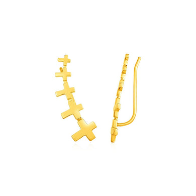 Climber Earrings with Crosses in 14k Yellow Gold