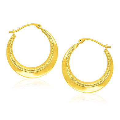 14k Yellow Gold Round Rope Texture Hoop Earrings