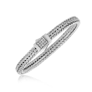 Sterling Silver Braided Style Men's Bracelet with White Sapphire Embellishments