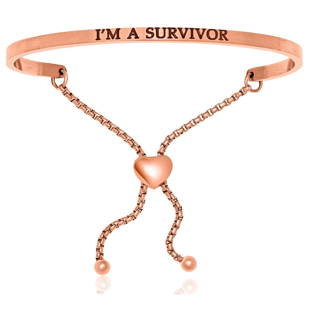 Pink Stainless Steel I'm A Survivor Adjustable Bracelet