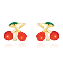 14k Yellow Gold Post Earrings with Cherry Design