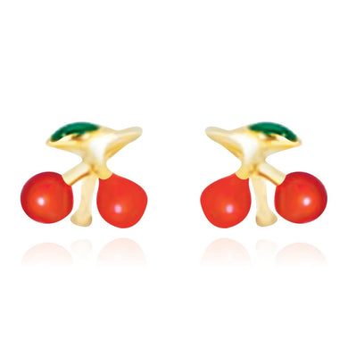 14k Yellow Gold Post Earrings with Cherry Design