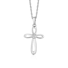 Open Cross Pendant with Diamond in Sterling Silver