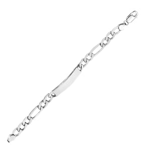 Sterling Silver Men's ID Bracelet with Figaro Chain