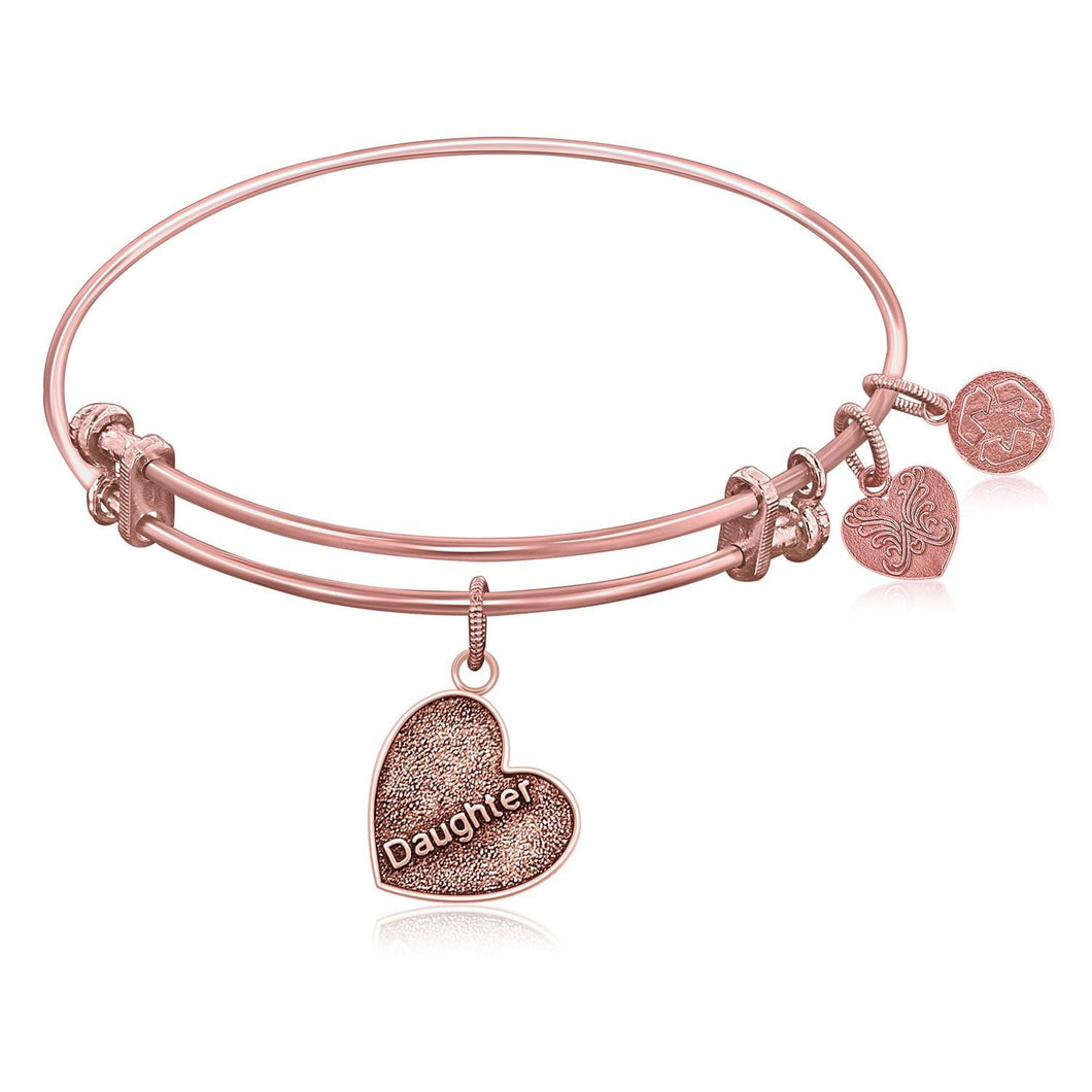 Expandable Bangle in Pink Tone Brass with Daughter Special Love Symbol