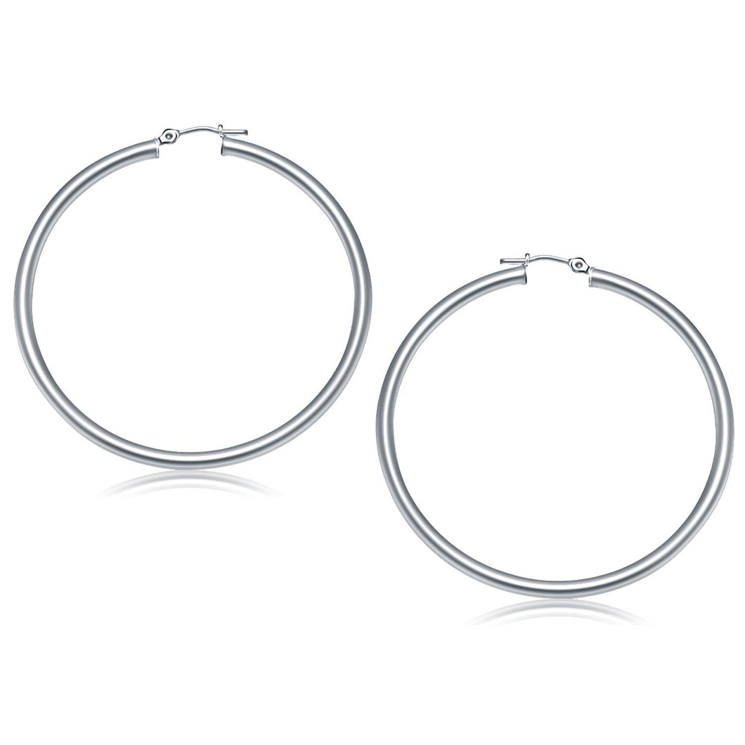 14k White Gold Polished Hoop Earrings (50 mm)