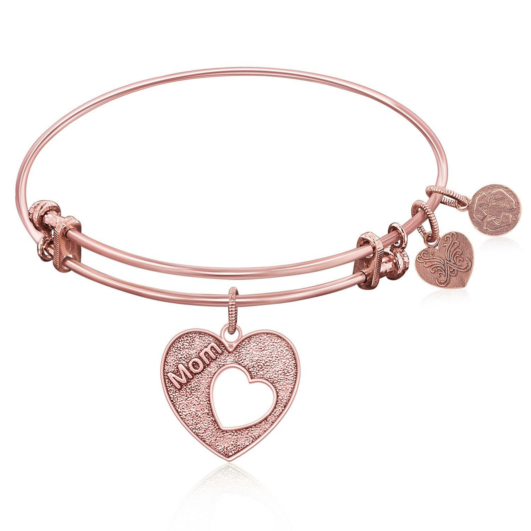 Expandable Bangle in Pink Tone Brass with Mother's Special Love Symbol