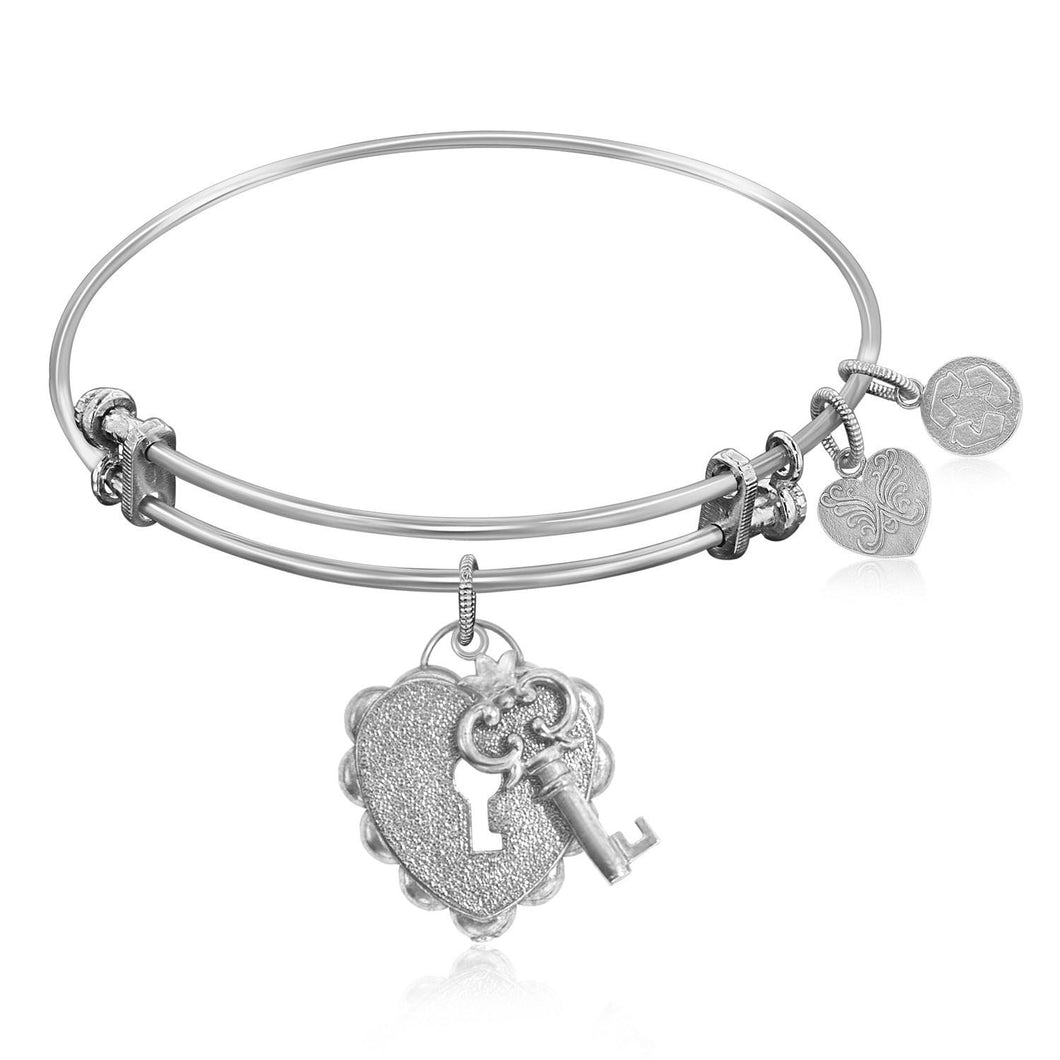 Expandable Bangle in White Tone Brass with Key To Opening Life's Doors Symbol