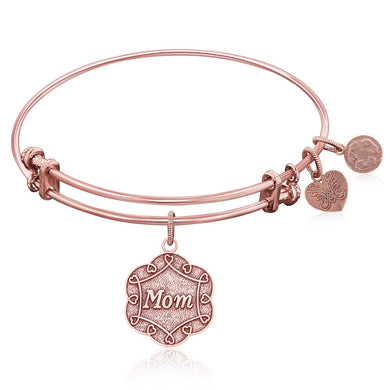 Expandable Bangle in Pink Tone Brass with Mom Symbol