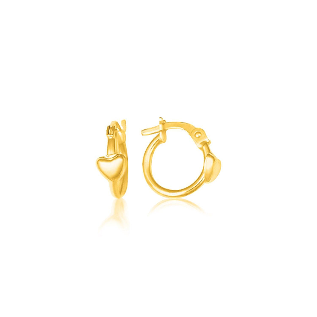 14k Yellow Gold Hoop Earrings with Heart Embellishments