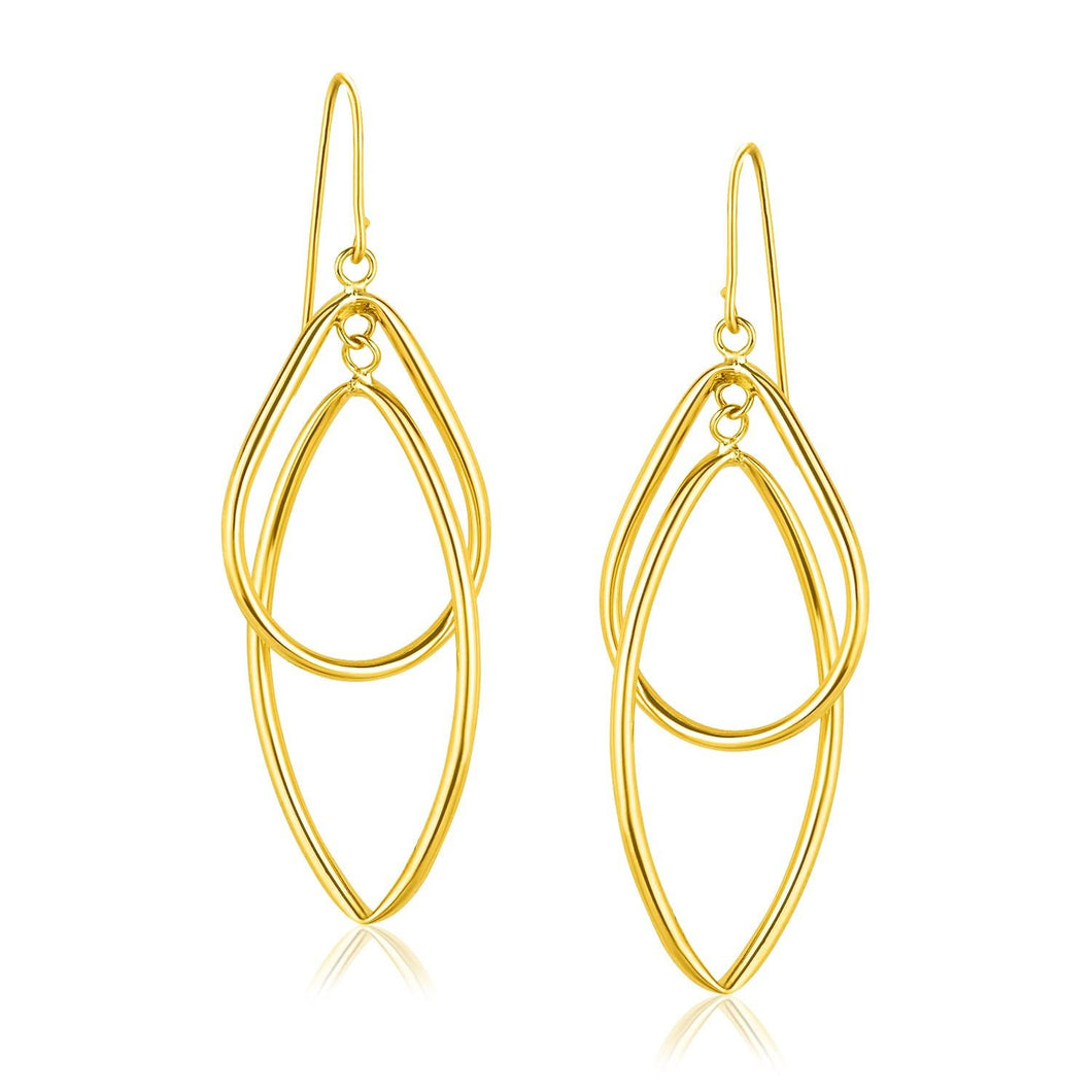 14k Yellow Gold Entwined Teardrop Double Row Earrings