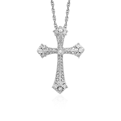 Gothic Cross Pendant with Diamonds in Sterling Silver