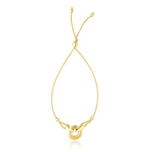 14k Yellow Gold Interlaced Ring Adjustable Design Lariat Bracelet