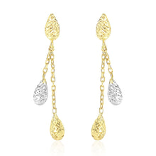 14k Two-Tone Gold Double Row Chain Earrings with Diamond Cut Teardrops