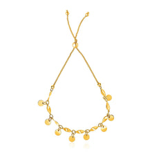 14k Yellow Gold Lariat Bracelet with Shiny Flat Disc Stations