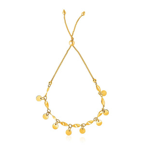 14k Yellow Gold Lariat Bracelet with Shiny Flat Disc Stations