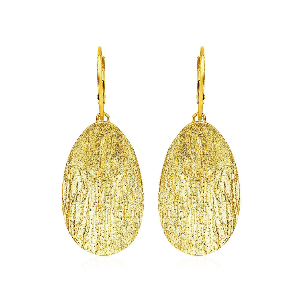 Textured Oval Earrings with Yellow Finish in Sterling Silver