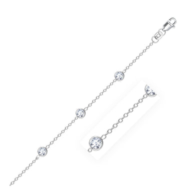 14k White Gold Anklet with Round White Cubic Zirconia