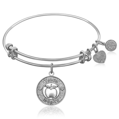 Expandable Bangle in White Tone Brass with Teacher Symbol