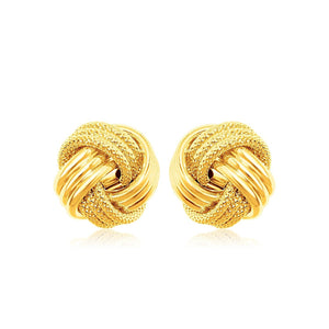 10k Yellow Gold Love Knot with Ridge Texture Earrings