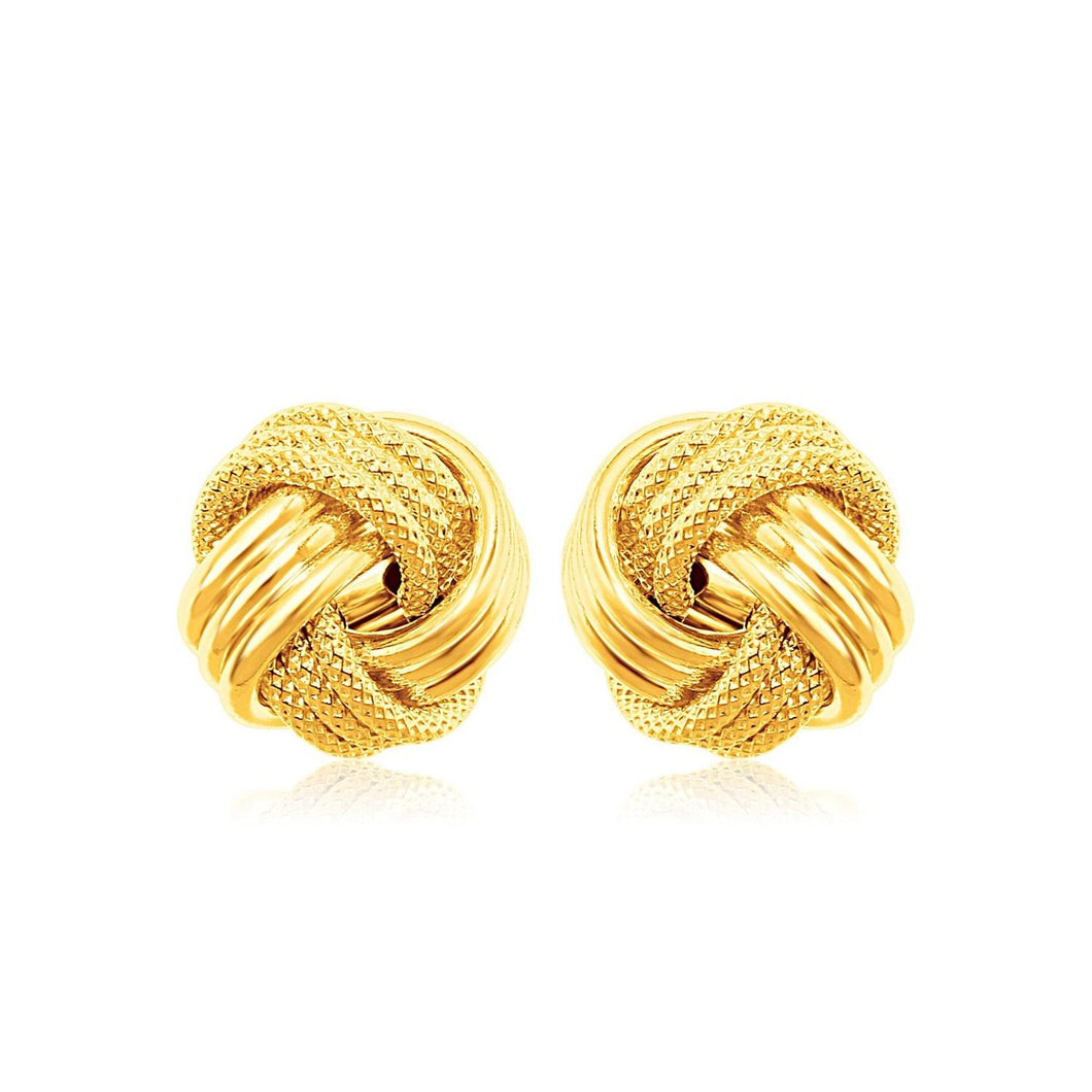 10k Yellow Gold Love Knot with Ridge Texture Earrings