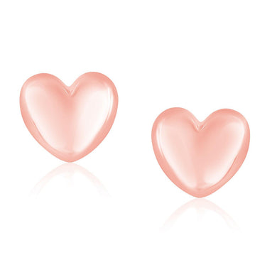 14k Rose Gold Puffed Heart Shape Shiny Earrings