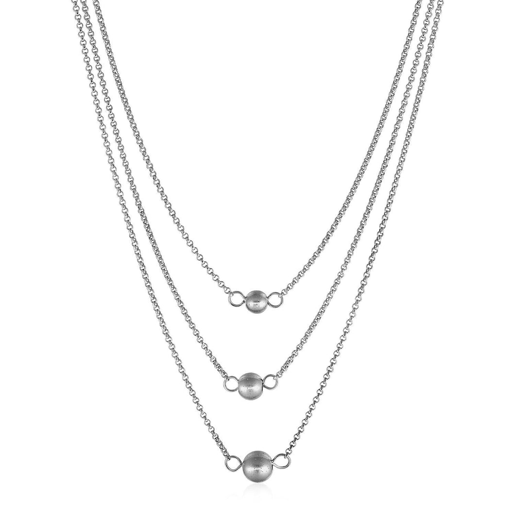 Three-Chain Ball Necklace in Sterling Silver