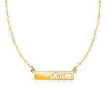 14k Yellow Gold Pendant with"Mom" on Horizontal Bar