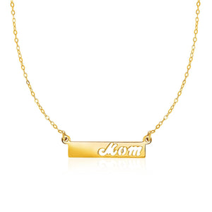 14k Yellow Gold Pendant with"Mom" on Horizontal Bar