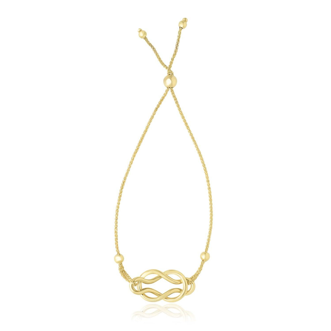 14k Yellow Gold Reef Knot Style Adjustable Lariat Bracelet