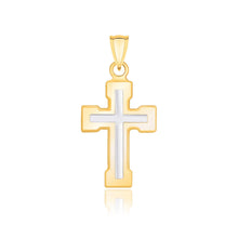 14k Two-Tone Gold Dual Cross Design Pendant with Block Ends