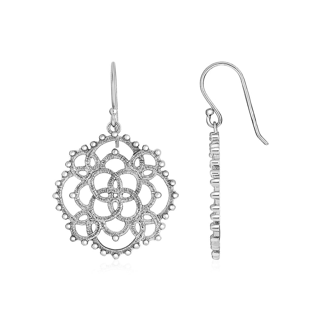 Earrings with Textured Loop Pattern Drops in Sterling Silver