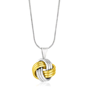 14k Yellow Gold & Sterling Silver Pendant in a Ridge Texture Love Knot Style