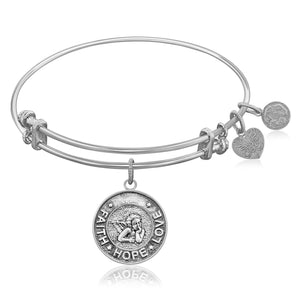 Expandable Bangle in White Tone Brass with Angel Symbol